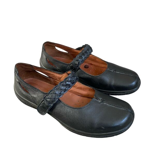 HOTTER Shake Mary Jane Women's 9.5  EU 39.5 Black Leather Flat Shoes Rubber Sole - Picture 2 of 15